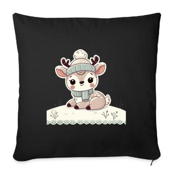 Charming vintage design with reindeer and snow - Sofa pillowcase 17,3'' x 17,3'' (45 x 45 cm) - black - Front