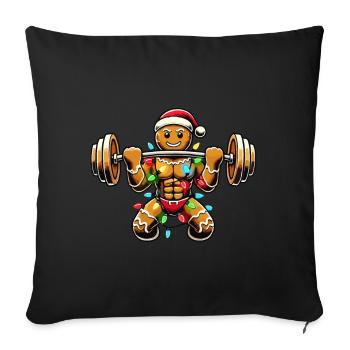 Lebkuchenmann Bodybuilder Weihnachtlich - Sofakissenbezug 45 x 45 cm - Schwarz - Vorne