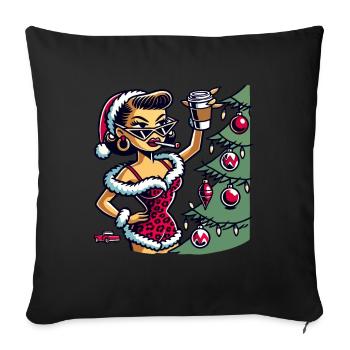 Motif de dessin animé pin-up de Noël - Housse de coussin décorative 45 x 45 cm - noir - Devant