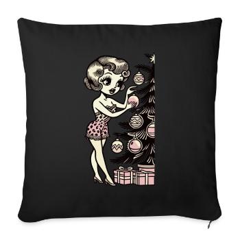 Pin-Up de Noël Motif Rétro Vintage - Housse de coussin décorative 45 x 45 cm - noir - Devant