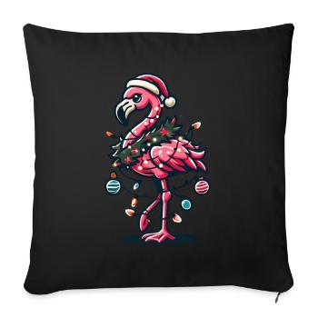Flamant rose drôle avec décoration de Noël - Housse de coussin décorative 45 x 45 cm - noir - Devant