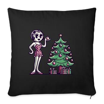 Motif de dessin animé pin-up de Noël en rétro - Housse de coussin décorative 45 x 45 cm - noir - Devant
