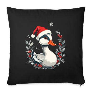 Canard de Noël avec chapeau et couronne de baies - Housse de coussin décorative 45 x 45 cm - noir - Devant