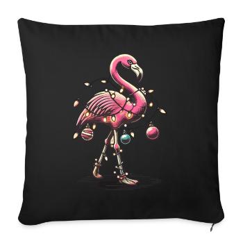 Flamant rose de Noël drôle avec des guirlandes lumineuses - Housse de coussin décorative 45 x 45 cm - noir - Devant