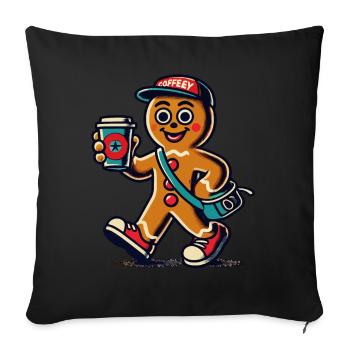 Funny gingerbread snob with coffee - Sofa pillowcase 17,3'' x 17,3'' (45 x 45 cm) - black - Front