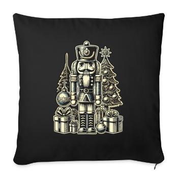 Weihnachtlicher Nussknacker Mit Tannenbaum - Sofakissenbezug 45 x 45 cm - Schwarz - Vorne