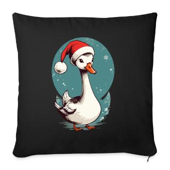 Canard festif avec chapeau de Père Noël - Housse de coussin décorative 45 x 45 cm - noir - Devant