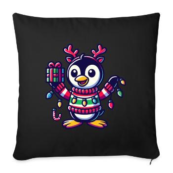 Cheerful penguin with Christmas lights - Sofa pillowcase 17,3'' x 17,3'' (45 x 45 cm) - black - Front