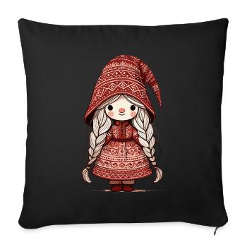 Noël Gnome Femme Gnome Festif Fille - Housse de coussin décorative 45 x 45 cm - noir - Devant