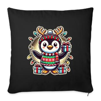 Joyeux Noël Pingouin avec des cadeaux - Housse de coussin décorative 45 x 45 cm - noir - Devant