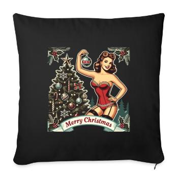 Pin-up de Noël style rétro vintage - Housse de coussin décorative 45 x 45 cm - noir - Devant