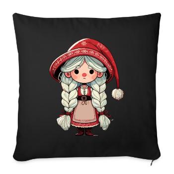 Gnome de Noël femme à la scandinave - Housse de coussin décorative 45 x 45 cm - noir - Devant
