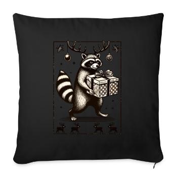Christmas raccoon with gift - Sofa pillowcase 17,3'' x 17,3'' (45 x 45 cm) - black - Front