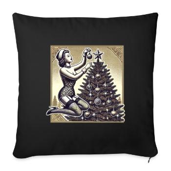 Motif pin-up de Noël rétro - Housse de coussin décorative 45 x 45 cm - noir - Devant