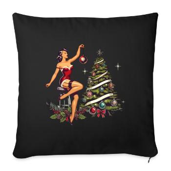 Pin-up de Noël style rétro vintage - Housse de coussin décorative 45 x 45 cm - noir - Devant