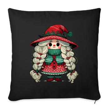 Gnome Fille Festive en Scandinave - Housse de coussin décorative 45 x 45 cm - noir - Devant