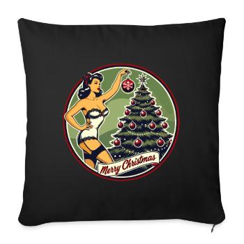 Motif pin-up de Noël rétro vintage - Housse de coussin décorative 45 x 45 cm - noir - Devant