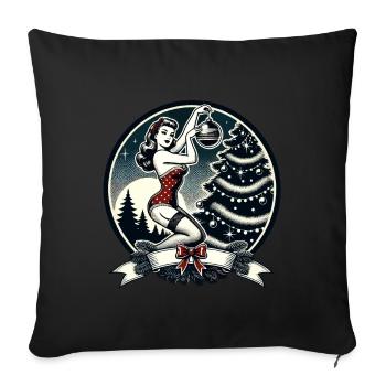 Magie de Noël rétro festive avec une touche de pin-up - Housse de coussin décorative 45 x 45 cm - noir - Devant