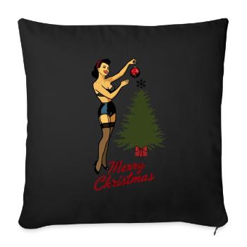 Pin-up de Noël style rétro vintage - Housse de coussin décorative 45 x 45 cm - noir - Devant