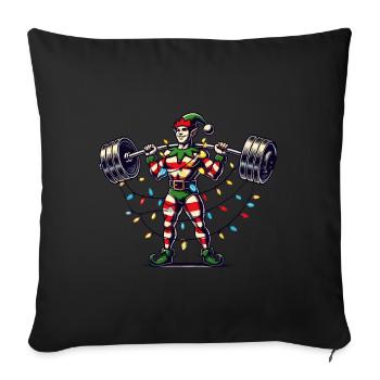 Weihnachtlicher Fitness Elf mit Hanteln - Sofakissenbezug 45 x 45 cm - Schwarz - Vorne