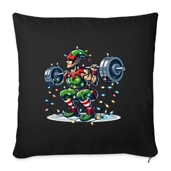 Entraînement d’haltères elfes de renforcement musculaire de Noël - Housse de coussin décorative 45 x 45 cm - noir - Devant