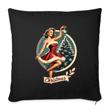 Motif pin-up rétro de Noël - Housse de coussin décorative 45 x 45 cm - noir - Devant