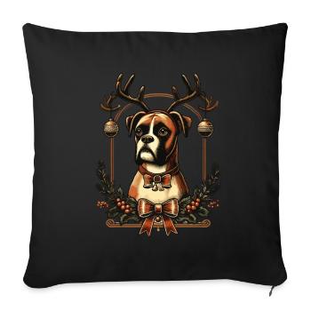 Boxer Dog with Reindeer Antlers Christmas - Sofa pillowcase 17,3'' x 17,3'' (45 x 45 cm) - black - Front