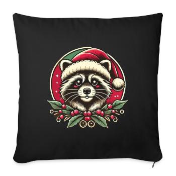 raton laveur de Noël avec chapeau de Père Noël - Housse de coussin décorative 45 x 45 cm - noir - Devant