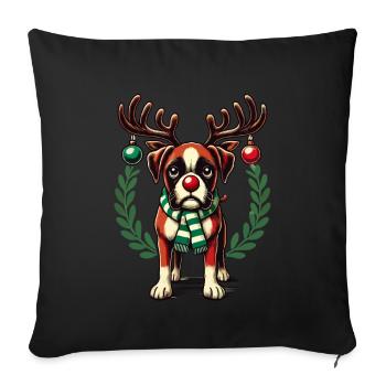 Christmas dog with reindeer antlers and scarf - Sofa pillowcase 17,3'' x 17,3'' (45 x 45 cm) - black - Front
