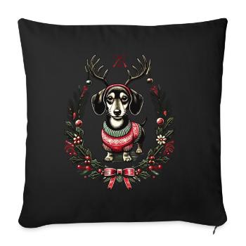 Teckel joyeux en pull de Noël - Housse de coussin décorative 45 x 45 cm - noir - Devant