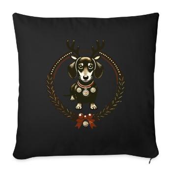 Teckel avec des bois dans une couronne festive - Housse de coussin décorative 45 x 45 cm - noir - Devant