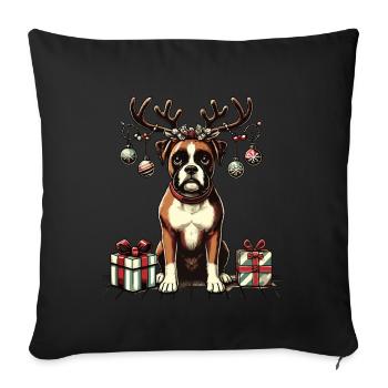 Chien boxer de Noël avec des bois de renne - Housse de coussin décorative 45 x 45 cm - noir - Devant