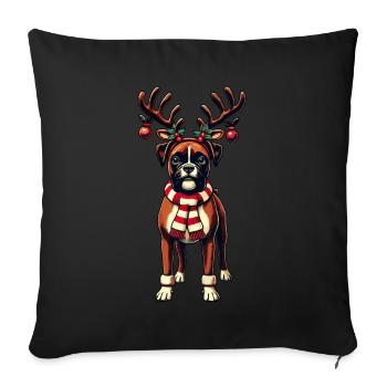 Christmas Boxer Dog with Reindeer Antlers - Sofa pillowcase 17,3'' x 17,3'' (45 x 45 cm) - black - Front