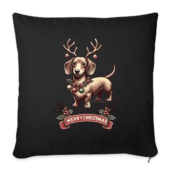 Joyeux Noël Teckel Motif Renne - Housse de coussin décorative 45 x 45 cm - noir - Devant