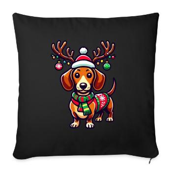 Teckel joyeux avec des bois de renne - Housse de coussin décorative 45 x 45 cm - noir - Devant