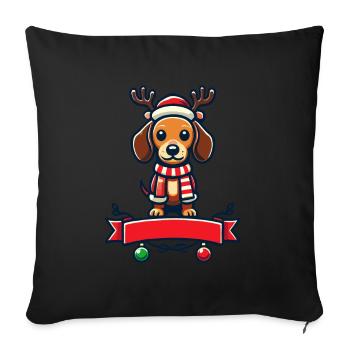 Chien de Noël mignon avec des bois de renne - Housse de coussin décorative 45 x 45 cm - noir - Devant