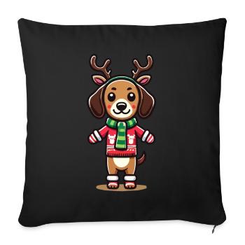 Christmas dog with antlers and scarf - Sofa pillowcase 17,3'' x 17,3'' (45 x 45 cm) - black - Front