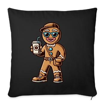 Funny gingerbread man with coffee for Christmas - Sofa pillowcase 17,3'' x 17,3'' (45 x 45 cm) - black - Front