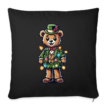 Ours de Noël de dessin animé vintage avec des guirlandes lumineuses - Housse de coussin décorative 45 x 45 cm - noir - Devant