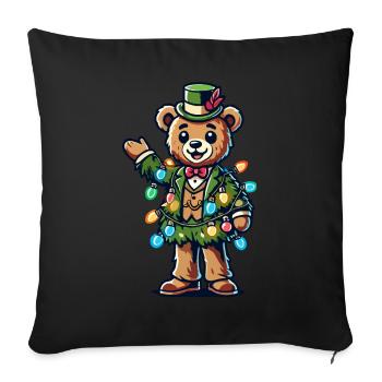 Ours joyeux avec des lumières de Noël - Housse de coussin décorative 45 x 45 cm - noir - Devant