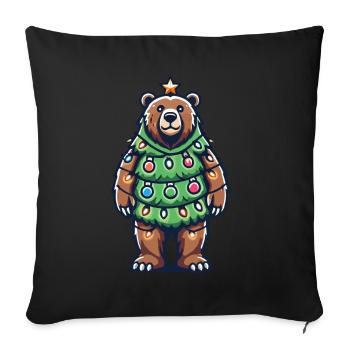 Ours de Noël avec arbre de lumière - Housse de coussin décorative 45 x 45 cm - noir - Devant