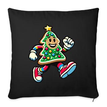 Happy Gingerbread Tree Running - Sofa pillowcase 17,3'' x 17,3'' (45 x 45 cm) - black - Front
