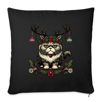 Chat de Noël avec des bois - Housse de coussin décorative 45 x 45 cm - noir - Devant