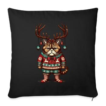 Chat de Noël avec des bois - Housse de coussin décorative 45 x 45 cm - noir - Devant