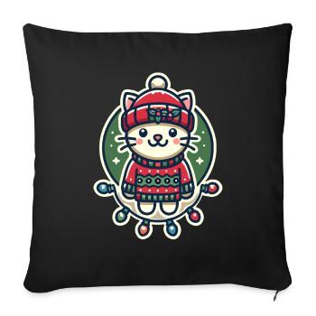 Christmas cat with hat and fairy lights - Sofa pillowcase 17,3'' x 17,3'' (45 x 45 cm) - black - Front