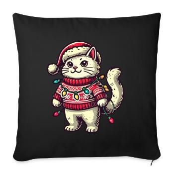Christmas cat in sweater with fairy lights - Sofa pillowcase 17,3'' x 17,3'' (45 x 45 cm) - black - Front