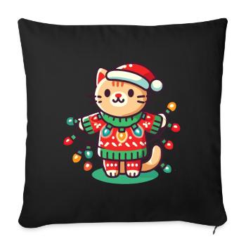 Chat de Noël avec des guirlandes lumineuses - Housse de coussin décorative 45 x 45 cm - noir - Devant