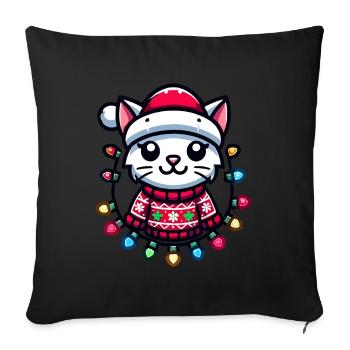 Chat de Noël avec des guirlandes lumineuses - Housse de coussin décorative 45 x 45 cm - noir - Devant
