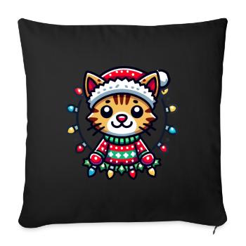 Joie de chat de Noël avec des lumières - Housse de coussin décorative 45 x 45 cm - noir - Devant