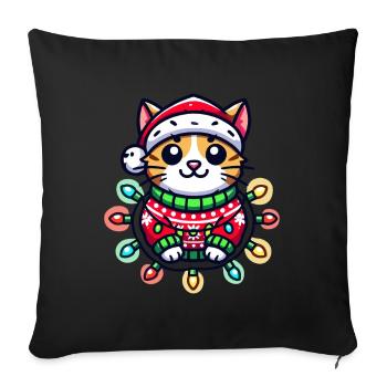 Christmas cat in sweater with lights - Sofa pillowcase 17,3'' x 17,3'' (45 x 45 cm) - black - Front
